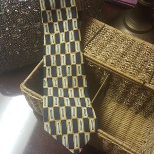 Perry Ellis blue tie with gold and cream